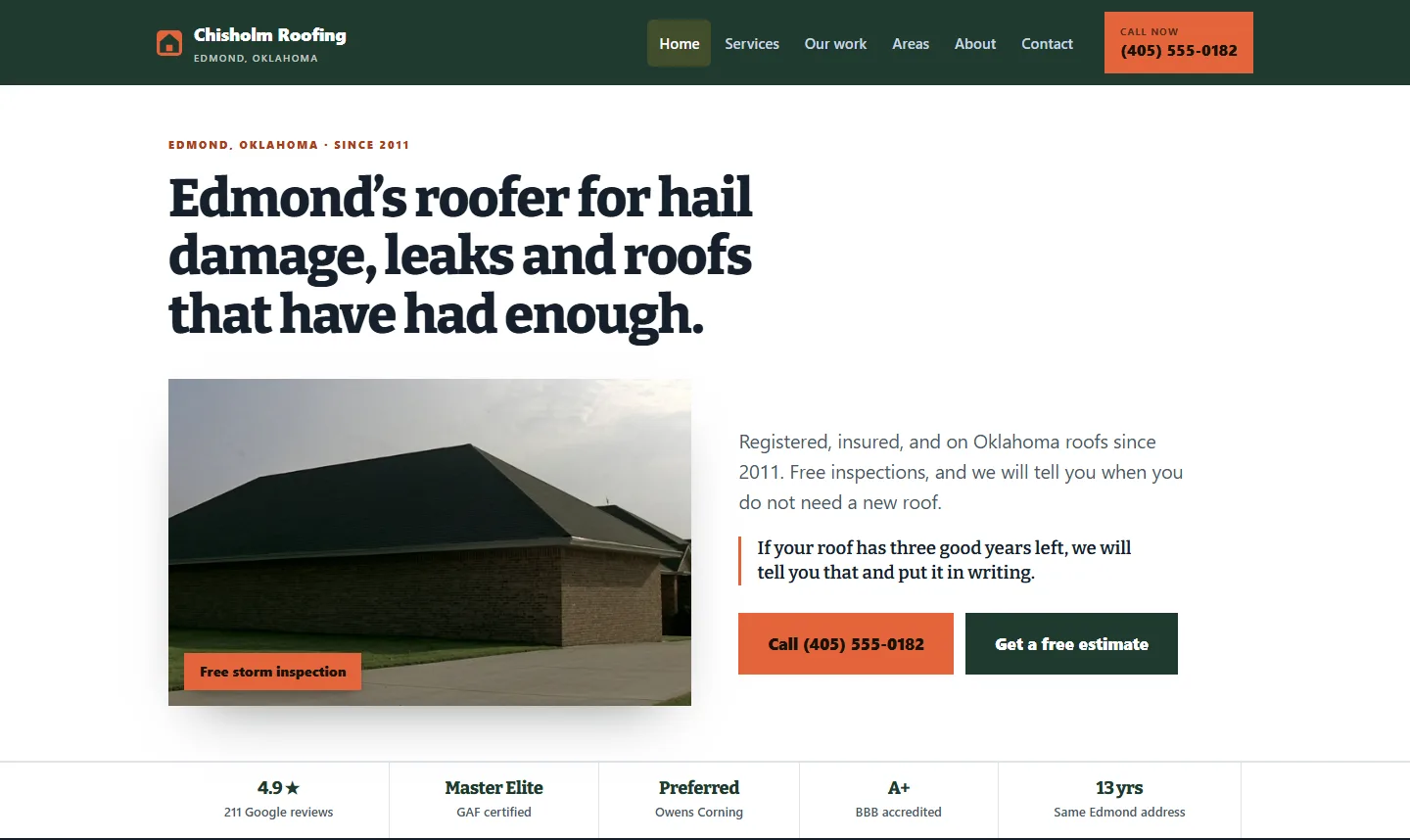 The Chisholm Roofing homepage